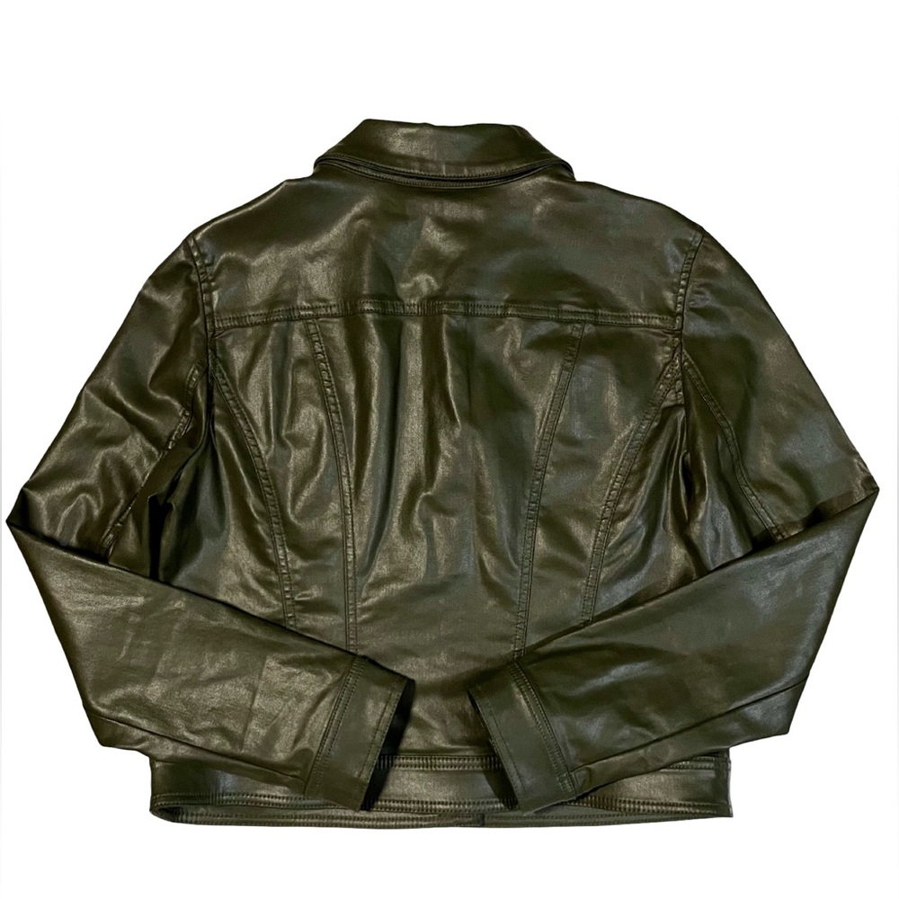 White House Black Market Coated Olive Green Leather Jacket - Picture 4 of 4